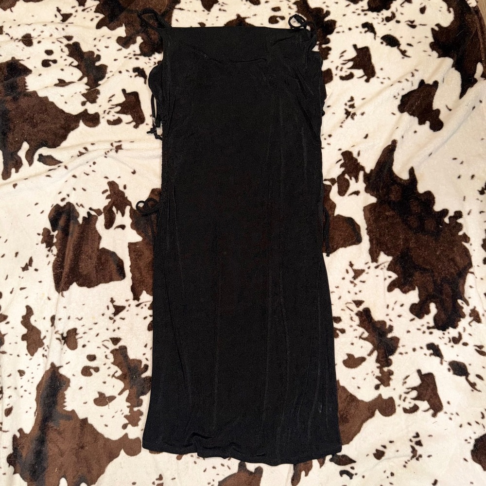 Inspired Hearts Bodycon Dress Womens 2X Black Metallic Ruched Side Tie Y2K Glam